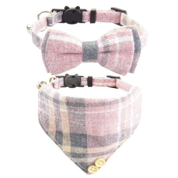 Bow Tie Cat Collar Bandana Breakaway Pet Collar Bandana With Classic Plaid Adjustable Cat Collar With Scarf And Bowtie Necklace - Image 2