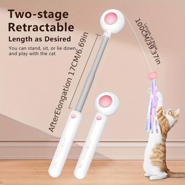 Cat Teaser Stick, Retractable Cat Wand With Replacement Head, Cat Feather Toy, Cat Interactive Toy For Indoor Cats For Relief Boredom And Exercise - Image 4