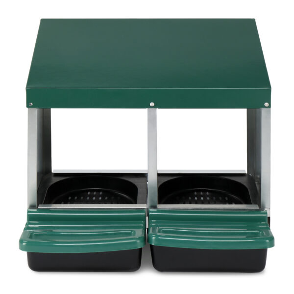 2 Compartments 54x52x47cm Pitched Roof House Iron-plastic Green Chicken Feeding Trough - Image 4