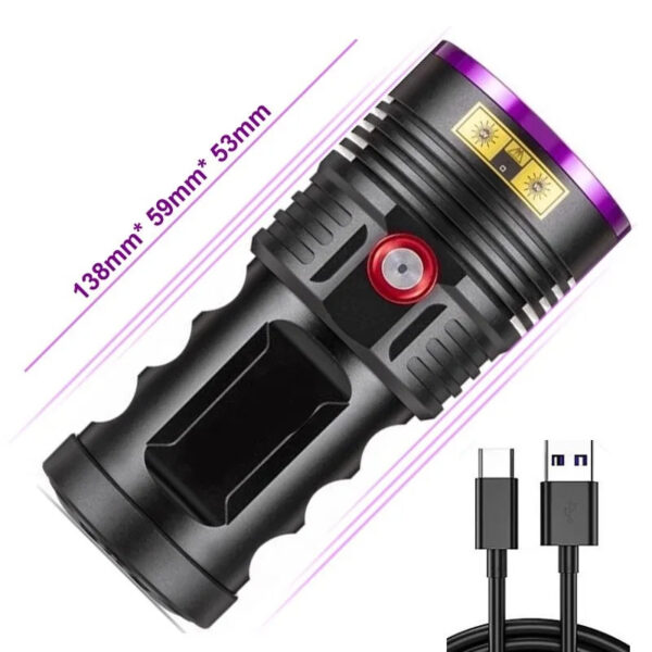 Six-core 365nm High Power UV Purple Light Aluminum Alloy Torch - Image 3