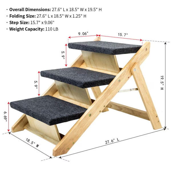 Wood Pet Stairs Pet Steps  Foldable 3 Levels Dog Stairs  Ramp Perfect For Beds And Cars Portable Dog Cat Ladder Up To 110 Pounds - Image 2