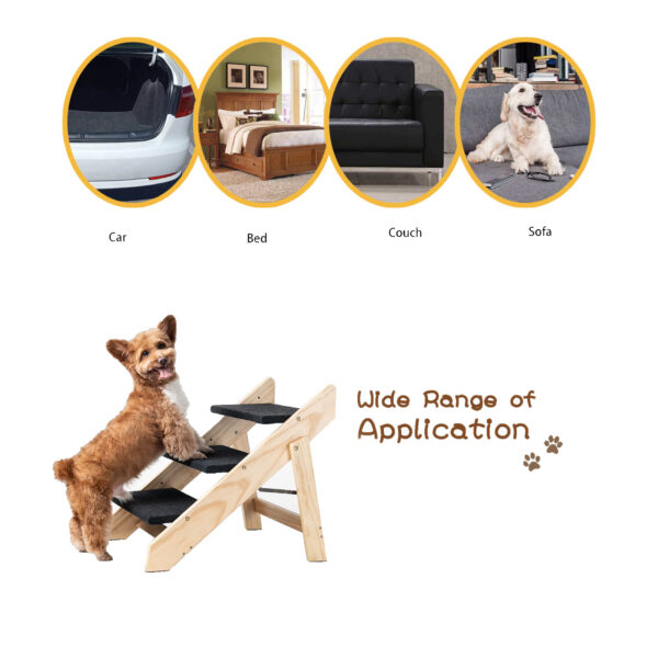 Wood Pet Stairs Pet Steps  Foldable 3 Levels Dog Stairs  Ramp Perfect For Beds And Cars Portable Dog Cat Ladder Up To 110 Pounds - Image 5