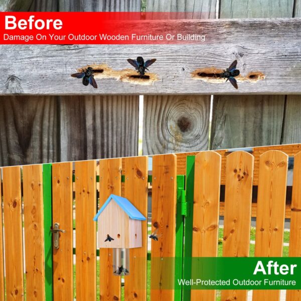 Wood Carpenter Bee Trap Outdoor Natural Pine Wood Outdoor Hanging Wooden Bee Trap For Outside Patio Deck Eave Fence - Image 4