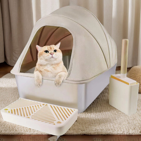 Fully Enclosed Stainless Steel Cat Little Box, Premium Covered Cat Litter Box Features Leak-Proof Design, Includes Scoop For Easy Cleaning - Image 2