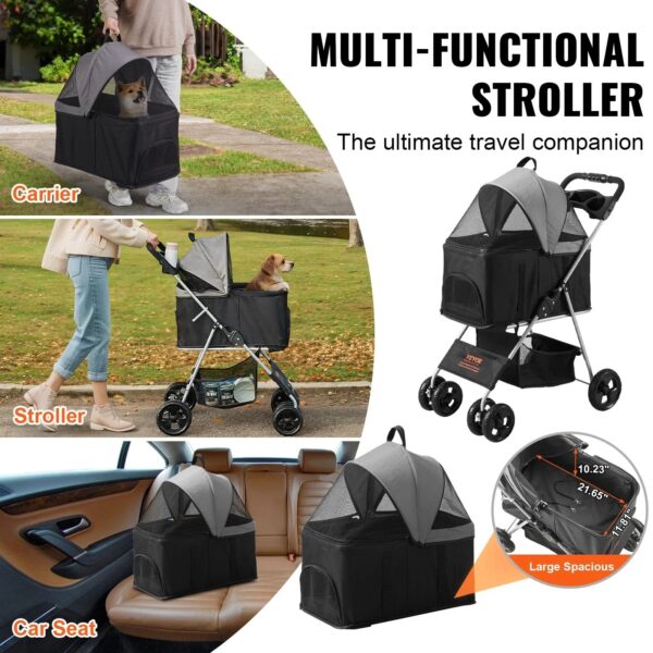 VEVOR Pet Stroller, A Four-wheeled Rotating Dog Stroller With A Brake, Has A Weight Capacity Of 35 Pounds. It Comes With A Detachable Tray, Storage Basket, And Cup Holder, Suitable For Travel With Dog - Image 6