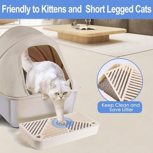 Fully Enclosed Stainless Steel Cat Little Box, Premium Covered Cat Litter Box Features Leak-Proof Design, Includes Scoop For Easy Cleaning - Image 9