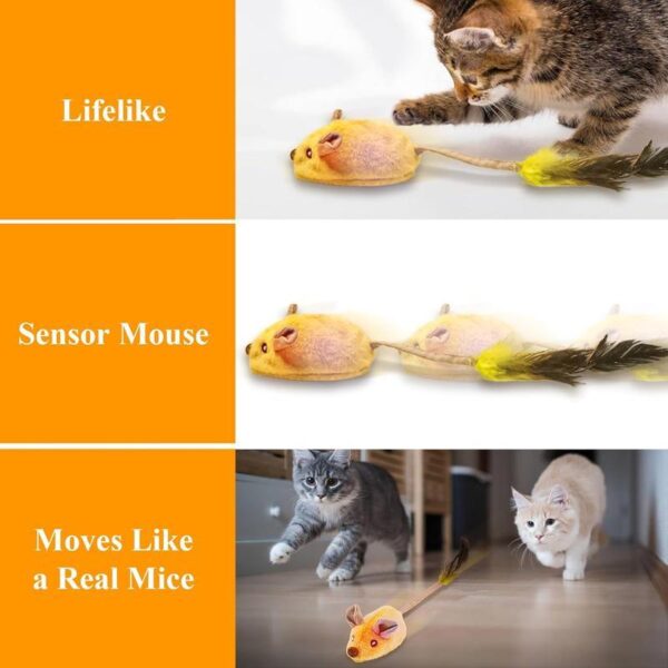 Interactive Cat Toys Mouse With LED Lights ForIndoor Cats USB Rechargeable Cat Mouse Toysfor Cats, Moving Automatic Chirping Squeakywith Feather Tail For All Breeds Cat Catnip Toys Forinteractive Toys - Image 8