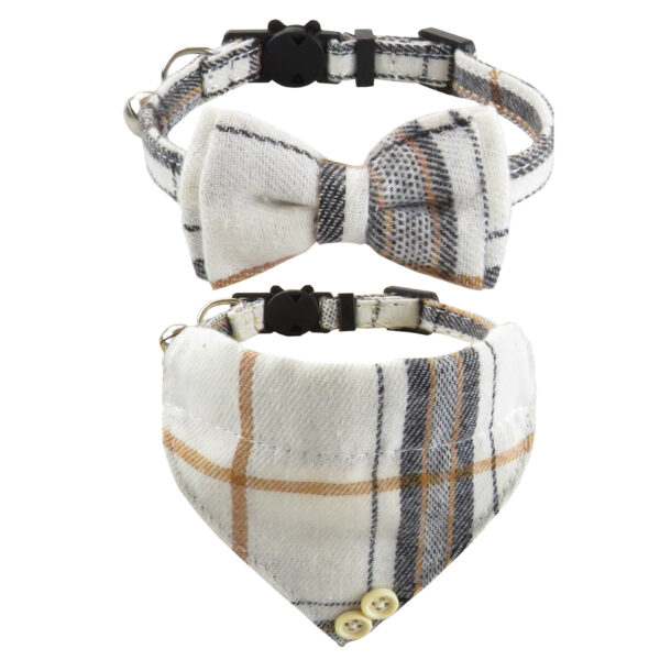 Bow Tie Cat Collar Bandana Breakaway Pet Collar Bandana With Classic Plaid Adjustable Cat Collar With Scarf And Bowtie Necklace - Image 6