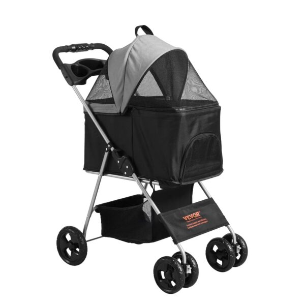VEVOR Pet Stroller, A Four-wheeled Rotating Dog Stroller With A Brake, Has A Weight Capacity Of 35 Pounds. It Comes With A Detachable Tray, Storage Basket, And Cup Holder, Suitable For Travel With Dog - Image 4