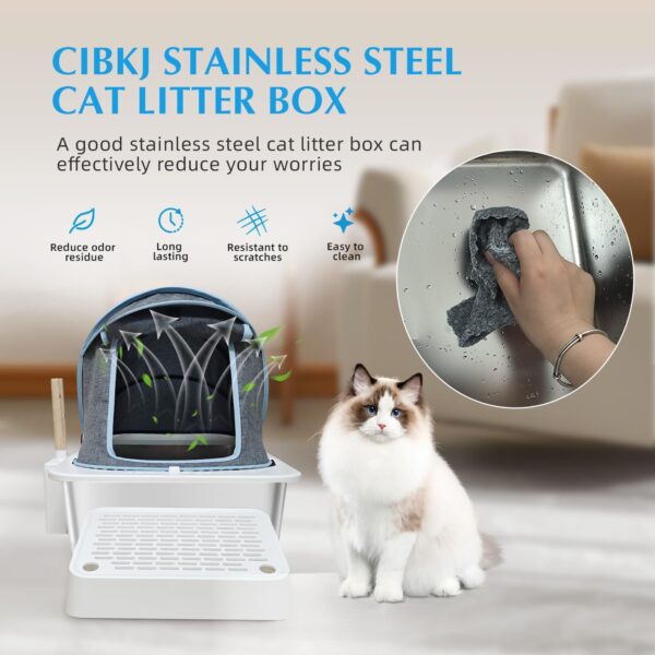 Cloth Cover Type Cat Litter Box,fully Enclosed, Anti-splash, Easy To Clean, Extra Large Widened And Thickened Pet Stainless Steel Cat Litter Box - Image 3