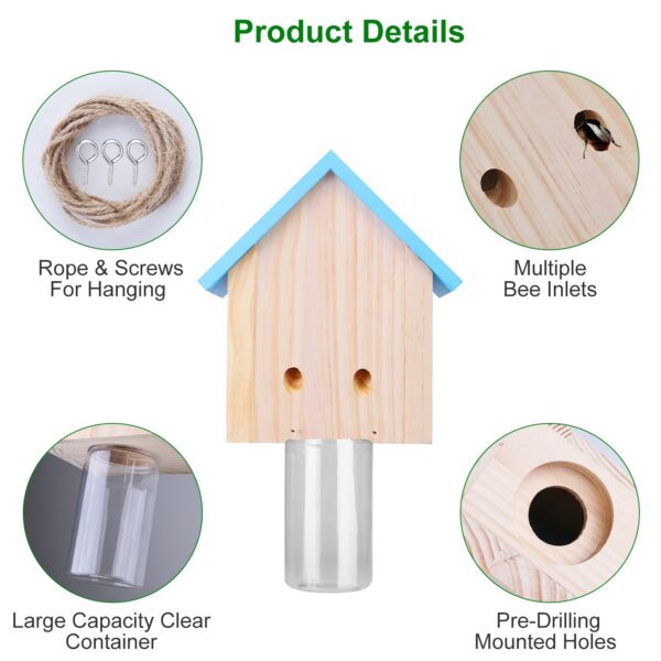 Wood Carpenter Bee Trap Outdoor Natural Pine Wood Outdoor Hanging Wooden Bee Trap For Outside Patio Deck Eave Fence - Image 3