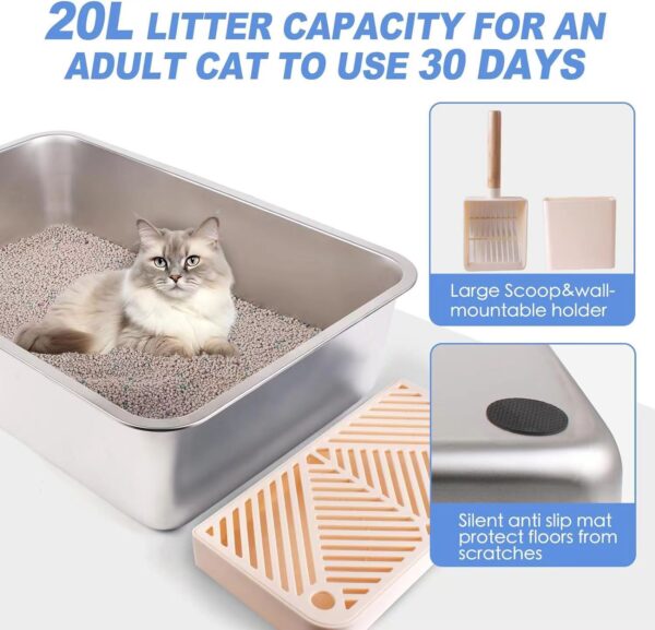 Fully Enclosed Stainless Steel Cat Little Box, Premium Covered Cat Litter Box Features Leak-Proof Design, Includes Scoop For Easy Cleaning - Image 7