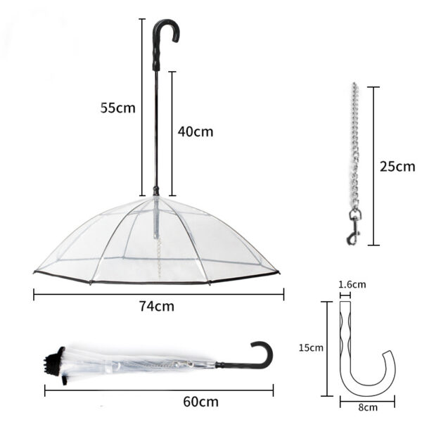 Dog's Transparent Umbrella With Traction Chain Removable Umbrella Pet Products - Image 6