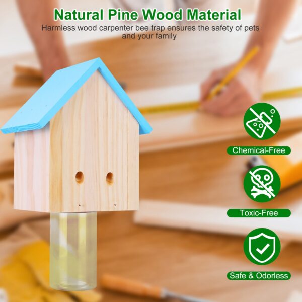 Wood Carpenter Bee Trap Outdoor Natural Pine Wood Outdoor Hanging Wooden Bee Trap For Outside Patio Deck Eave Fence - Image 5