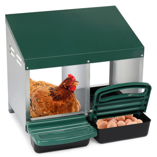 2 Compartments 54x52x47cm Pitched Roof House Iron-plastic Green Chicken Feeding Trough