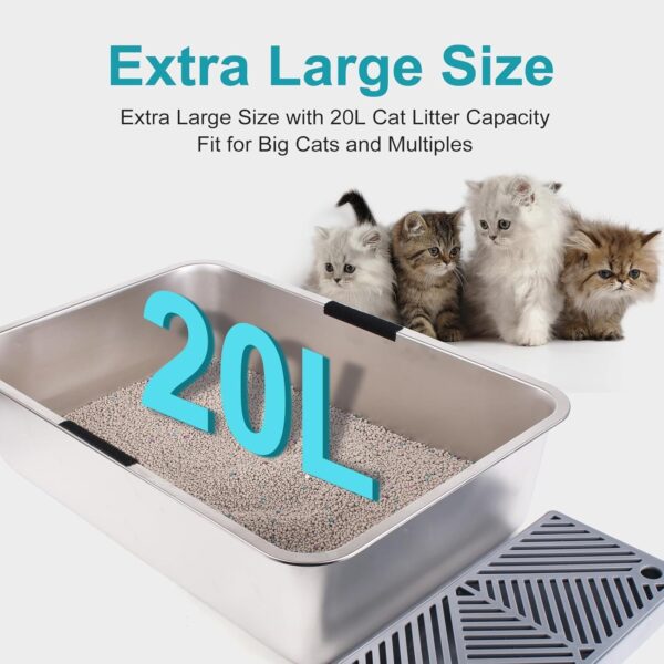 Fully Enclosed Stainless Steel Cat Little Box, Premium Covered Cat Litter Box Features Leak-Proof Design, Includes Scoop For Easy Cleaning - Image 3