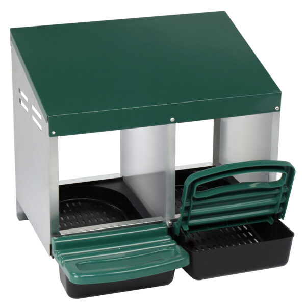 2 Compartments 54x52x47cm Pitched Roof House Iron-plastic Green Chicken Feeding Trough - Image 3