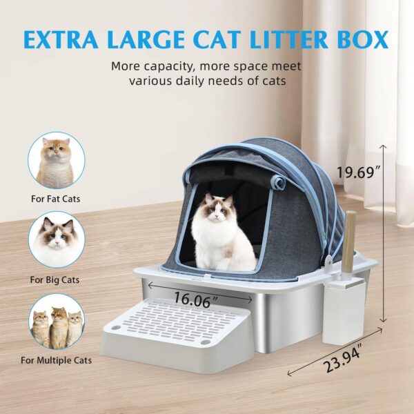 Cloth Cover Type Cat Litter Box,fully Enclosed, Anti-splash, Easy To Clean, Extra Large Widened And Thickened Pet Stainless Steel Cat Litter Box - Image 2